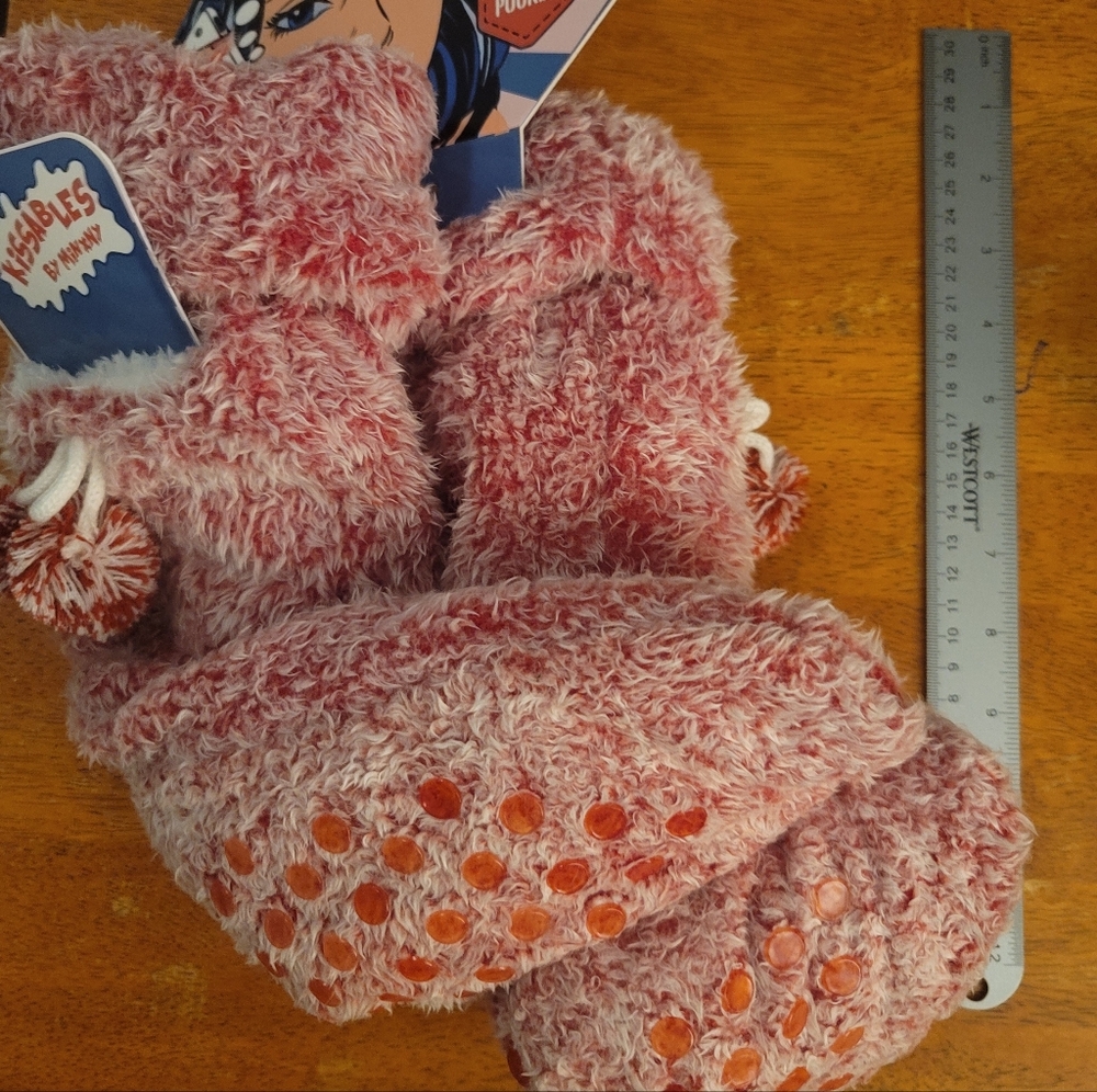 Non Slip Bottom Grips Kissables by MinxNY Warm Fuzzy Sock Boots phone pocket Red